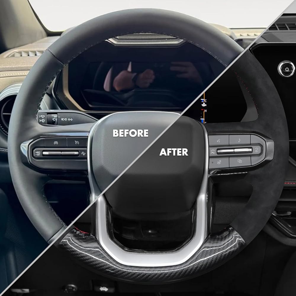 콜로라도 2023-2024 핸드 스티치 가죽 스티어링 핸들 커버 랩용 1 Carbon fiber & suede + - 상세 이미지 2