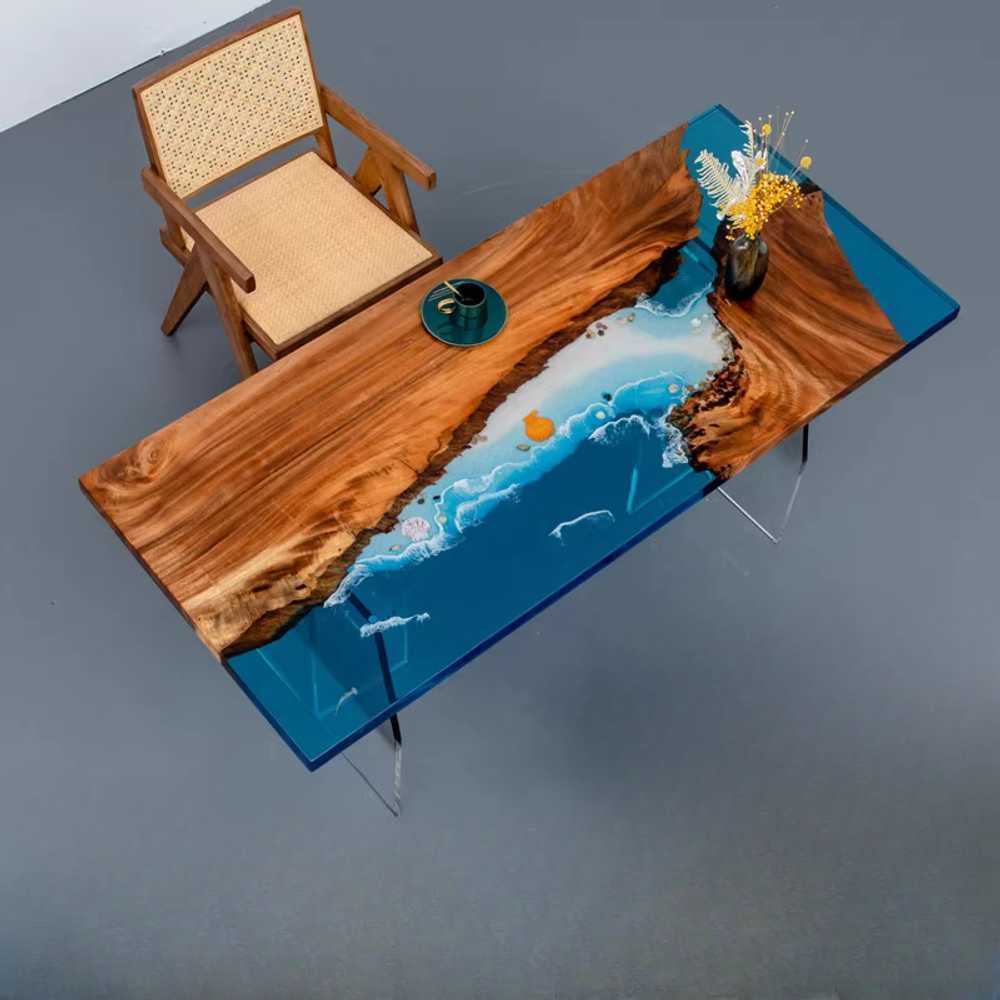 레진 테이블 우드 슬랩 투명 상판 인테리어 가구 A형 120x60x5cm 이미지 6