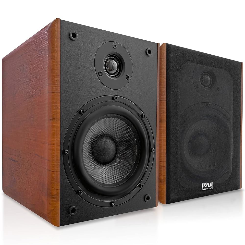Pyle 5.25인치 홈 오디오 스피커, 양방향 패시브 책장, 200W 최대 출력, 1인치 실크 돔 트위터, 컴포지트 우퍼, 골드 도금 5방향 바인딩 포스트, 고무 서라운드, 아름 - 상품 이미지