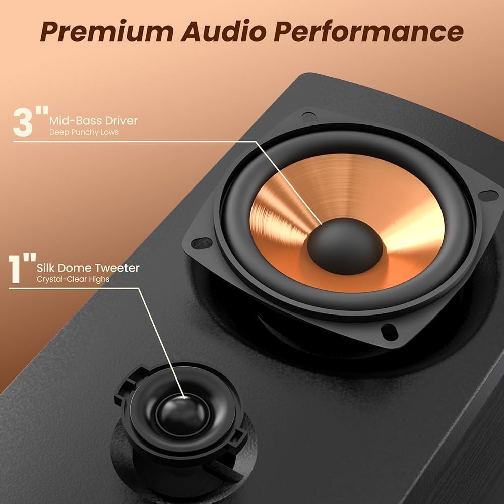 BESTISAN 액티브 책장 스피커, 50W BT 홈 u2019 Wofer 3대, U2019 Silk Dome 트위터 PC 스피커 1대, 데스크톱 / 턴테이블 TV용 RCA 베이스 - 상세 이미지 2