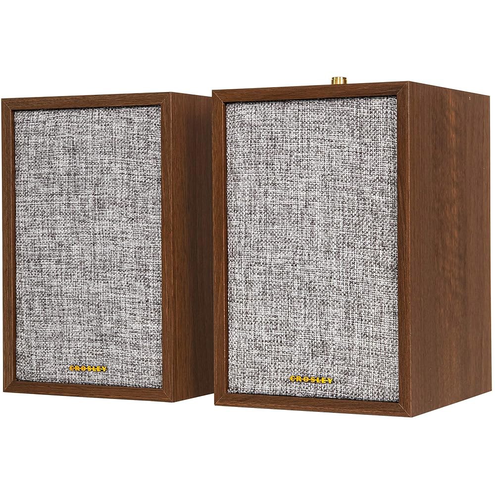 광학, USB 및 보조 연결이 있는 Crosley S200A-WA 4인치 액티브 파워 블루투스 스테레오 스피커, 호두 Black - 상품 이미지