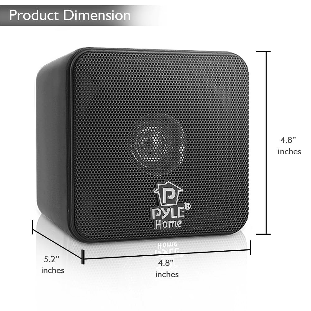 Pyle Home 4 u201D 미니 큐브 책장 스피커-종이 콘 드라이버, 200와트 전원, 8옴 임피던스, 비디오 차폐, 홈 시어터 리케이션 및 오디오 스테레오 서라운드 사운드 - 상세 이미지 3