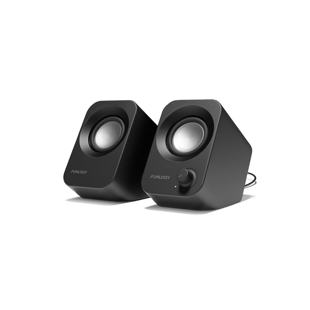펀로지 스피커 - 14W 스테레오 PC 스피커, USB 전원, 30 틸트 디자인의 컴팩트한 크기, 볼륨 다이얼 제어, 데스크톱, 노트북, 모니터, 게임 콘솔, 블랙 Black - 상품 이미지