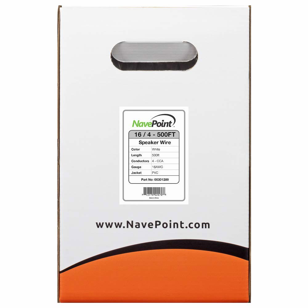 NavePoint 500피트(월형 오디오 스피커 케이블 와이어 CL2 16/4 AWG 게이지 4 도체 벌크 화이트) 250ft - 상세 이미지 2