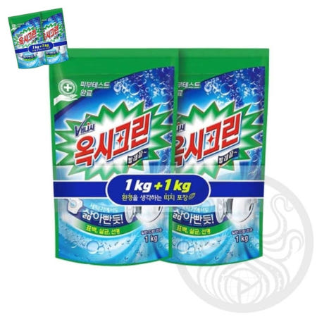 크렌 옥시크린 1kg+1kg 리필 1개 와이셔츠목때제거 흰옷표백제 표백세제 흰옷얼룩제거