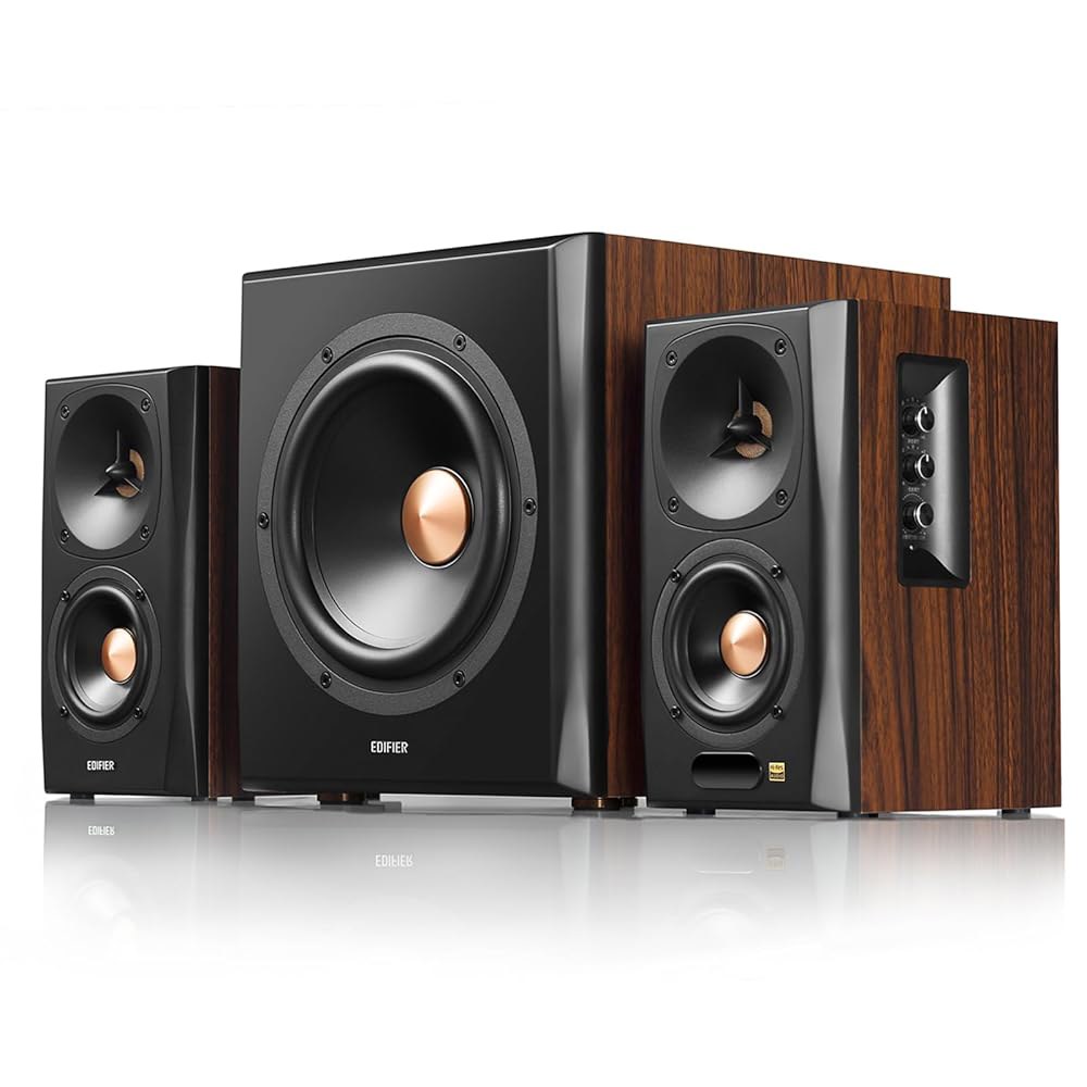 서브우퍼가 장착된 Edifier S360DB 블루투스 책장 스피커, 155W RMS 출력의 무선 게이밍 룸, 거실 및 덴스를 위한 프리미엄 2.1 오디오 시스템 - 상품 이미지
