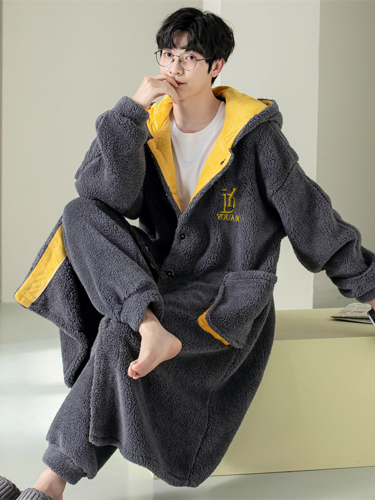 남성 겨울 잠옷 가운 수면 홈웨어 털 방한 로브 그레이 3801 2XL75.0-87.5kg - 상세 이미지 2