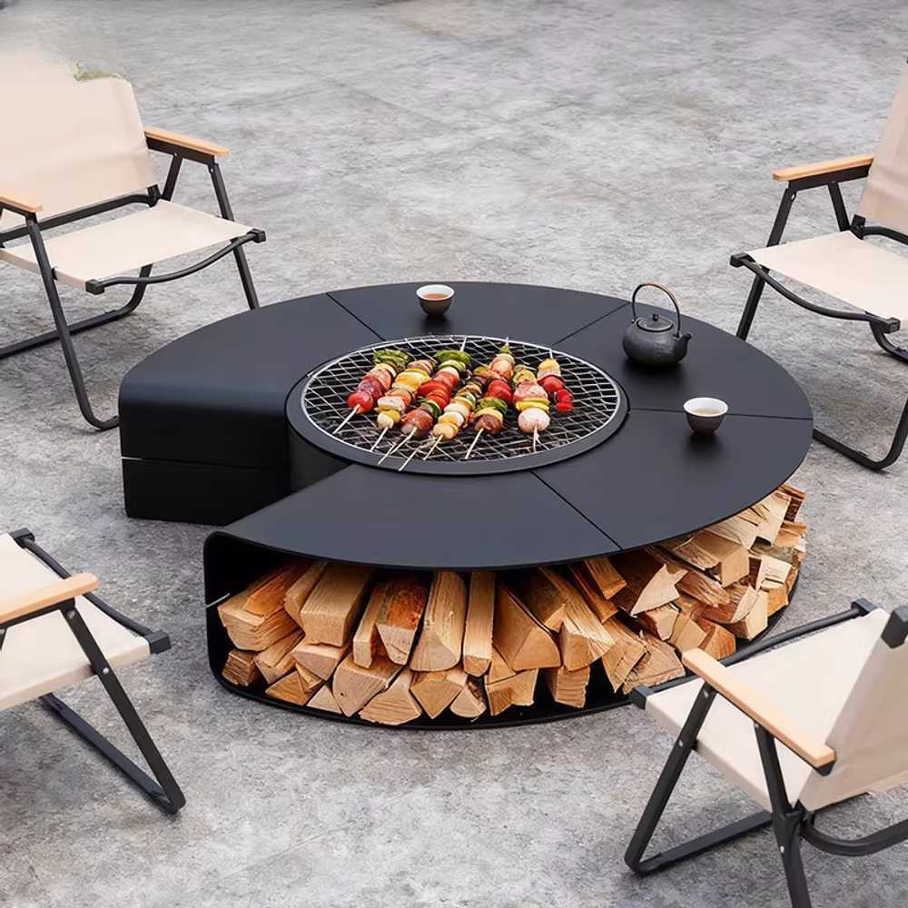 화로대 대형스토브 캠프난로 바베큐 테이블 세트 700mm 턱 모양 - 상세 이미지 5