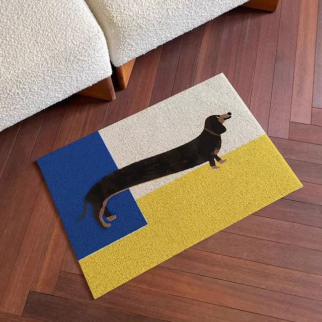 닥스훈트 강아지 러그 방수 카펫 발매트 화장실 노랑과 파랑 40x60cm - 상세 이미지 2
