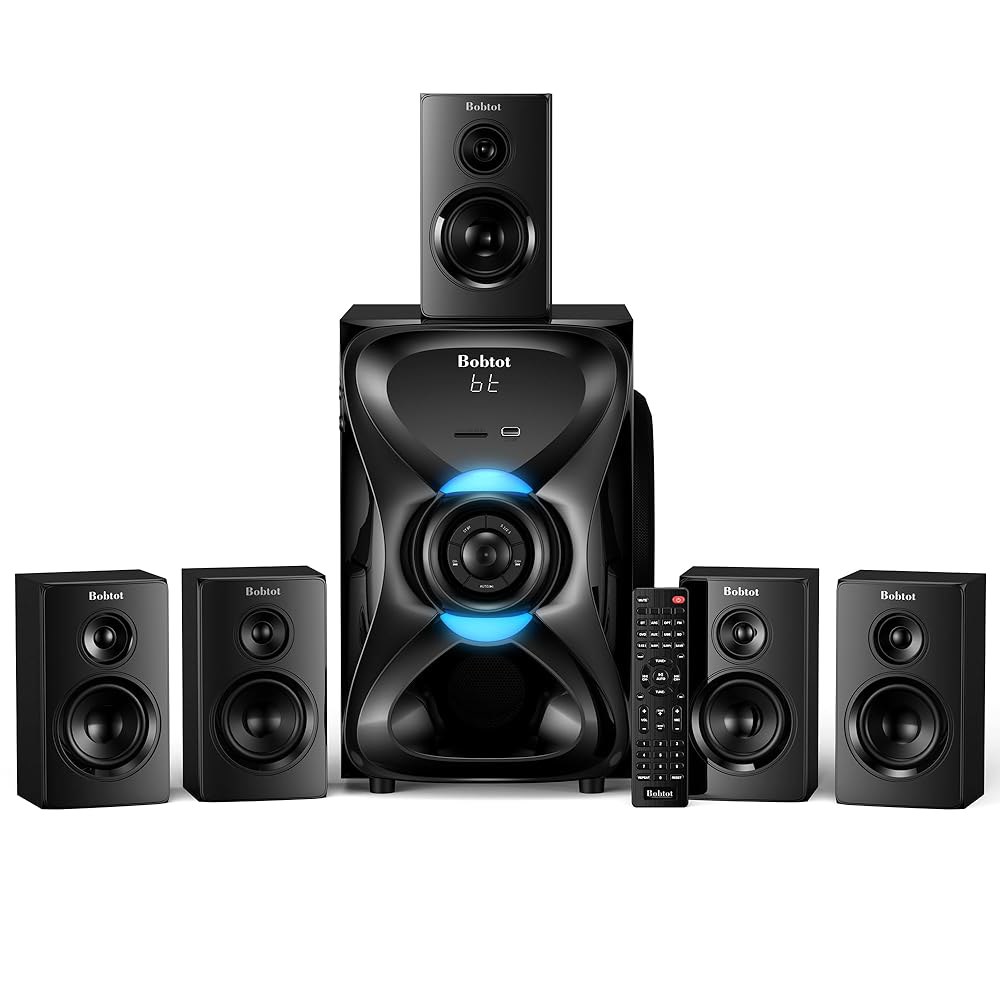 밥토 서라운드 사운드 시스템 무선 후방 위성 스피커 - 1000W 피크 딥 베이스 8인치 서브우퍼 5.1/2.1 채널 홈 시어터 시스템(HDMI ARC 광학 블루투스 노래방 입력 - 상품 이미지