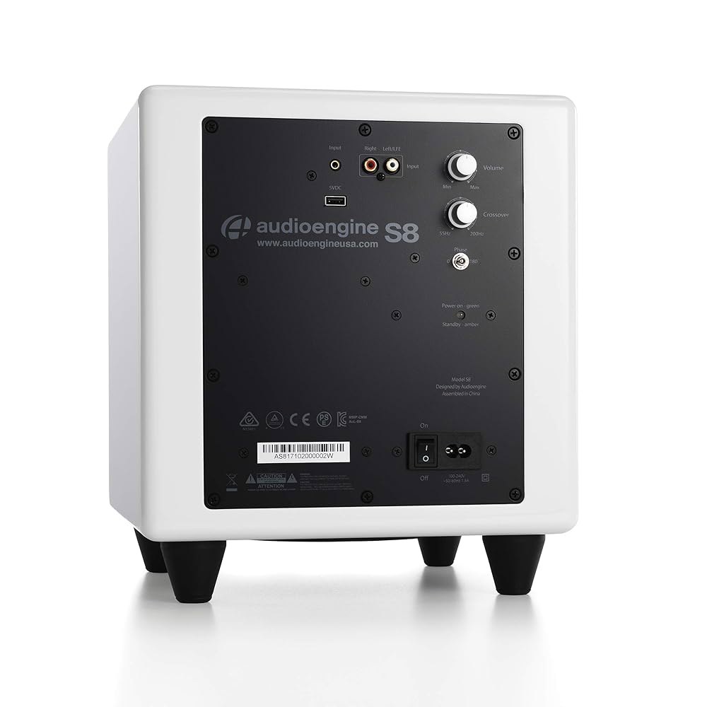 오디오 엔진 S8 전원 서브우퍼 스피커 - 앰프와 듀얼 입력이 내장된 250W 8인치 가정용 우퍼 Black Wired - 상세 이미지 2