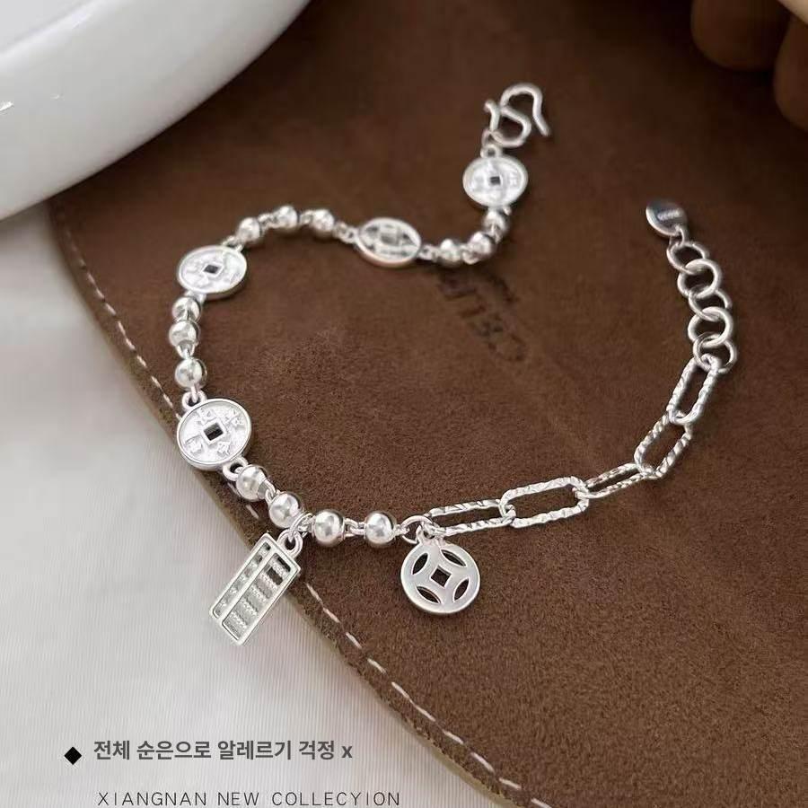 순은 여성 디자인 체인 뱅글 고급스러운 감성 925 실버 코인 체스보드 팔찌 - 상세 이미지 5