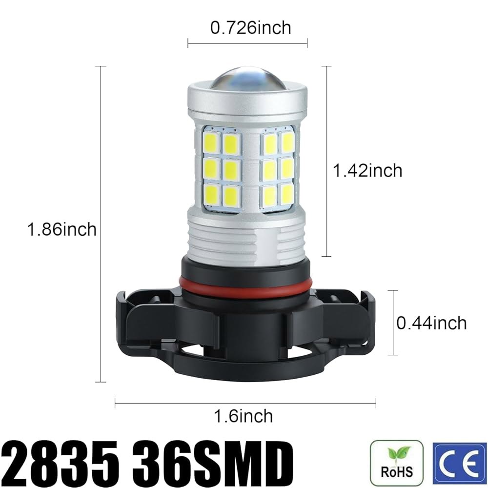 KISLED 슈퍼 브라이트 3000lm 2504, DRL 트럭용, 12276 LED 화이트 6000K 고출력 전구 교체품, 자동차 칩, 안개등 PSX24W, 2835 렌즈 제논 - 상세 이미지 3