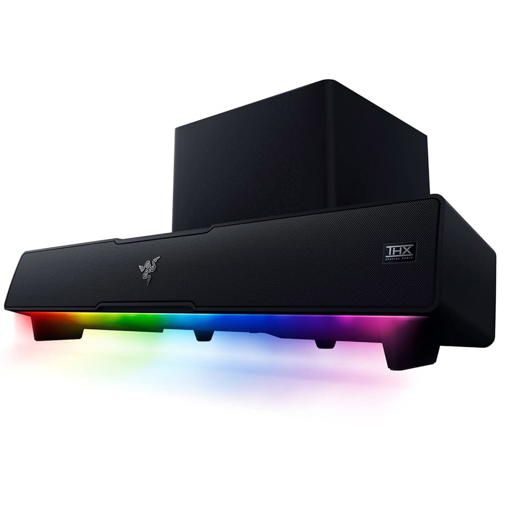 리바이어던 V2 서브우퍼 - THX 공간 오디오 컴팩트 디자인 크로마 RGB 블루투스 5.2 데스크톱/노트북, 스마트폰, 태블릿 및 닌텐도 스위치용 멀티 드라이버 PC 게이밍 사운 - 상품 이미지