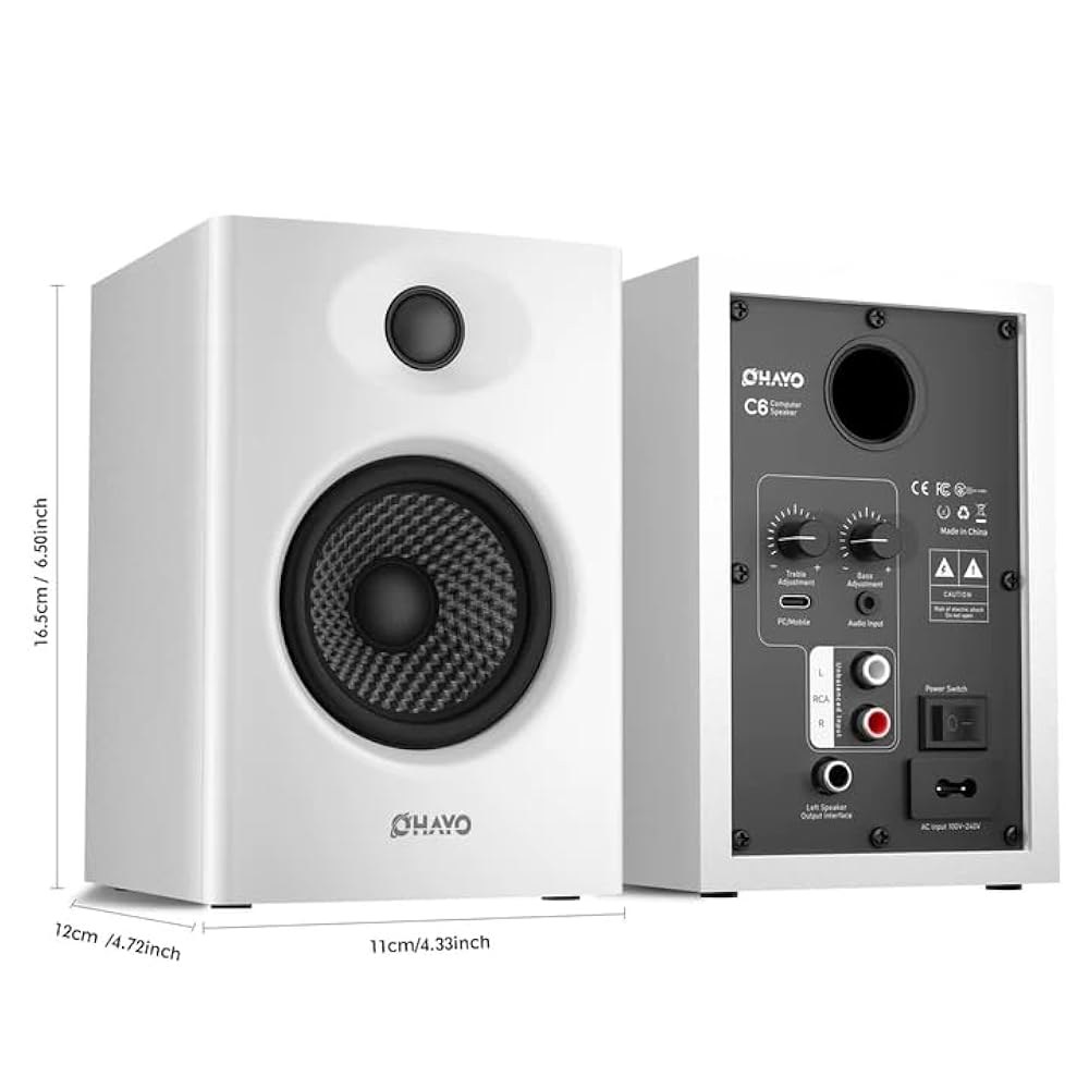 게임 및 음악용 OHAYO 60W 컴퓨터 스피커, 액티브 블루투스 5.3, 데스크톱 PC 모니터 또는 노트북용 스테레오 2.0 서라운드 사운드 3.5mm 보조 RCA 입력, USB - 상세 이미지 2