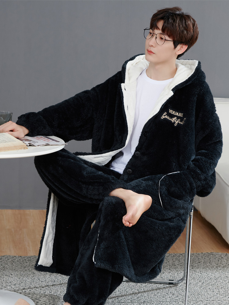 남성 겨울 잠옷 가운 수면 홈웨어 털 방한 로브 그레이 3801 2XL75.0-87.5kg - 상세 이미지 3