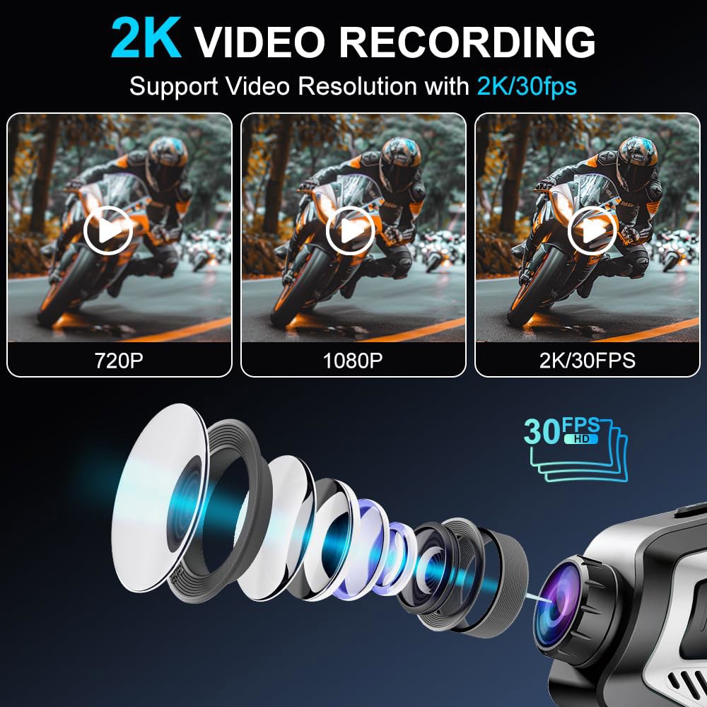 2K 카메라, 오토바이 통신 시스템을 갖춘 OBEST 헬멧 블루투스 헤드셋, 6명의 라이더 800M 무선 핸즈프리 인터콤 지원, 140 광각 / 음악 공유 FM 라디오 E1pro - 상세 이미지 2