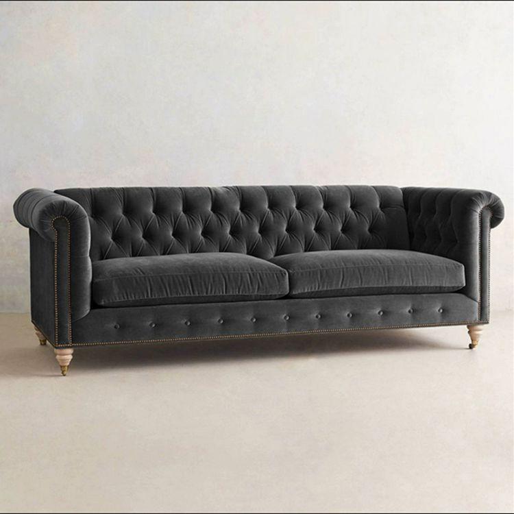 북유럽 엔틱 패브릭 벨벳 거실 팔걸이 소파 라이트그레이 2인용 160x85x80 - 상세 이미지 3