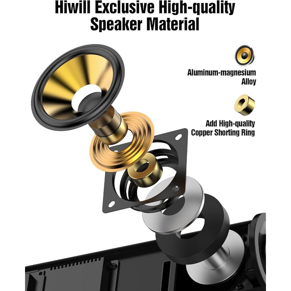 Hiwill 4.1ch 사운드바(돌비 애트모스 포함), 스마트 TV용 300W 사운드바(서브우퍼 전면 서라운드 스피커 2개, TV 스피커용 사운드바, 조절 가능한 베이스, 사운드 - 상세 이미지 3