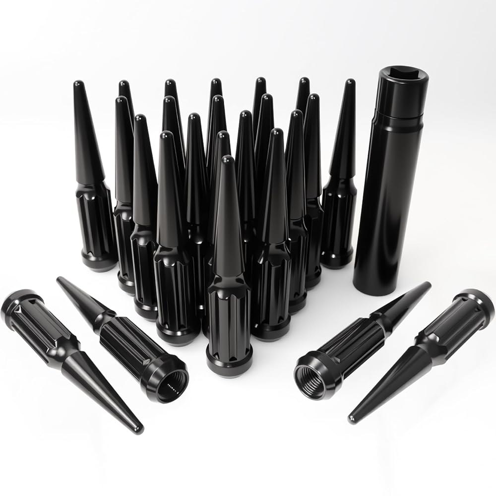 MEILUNBS M14x1.5 스파이크 러그 너트, F150 적합 F250 육각 휠 블랙) 실버라도 3500, 1500 키 소켓 엔드 1.9cm(3/4인치) 휠에 2500 애프터마 - 상품 이미지