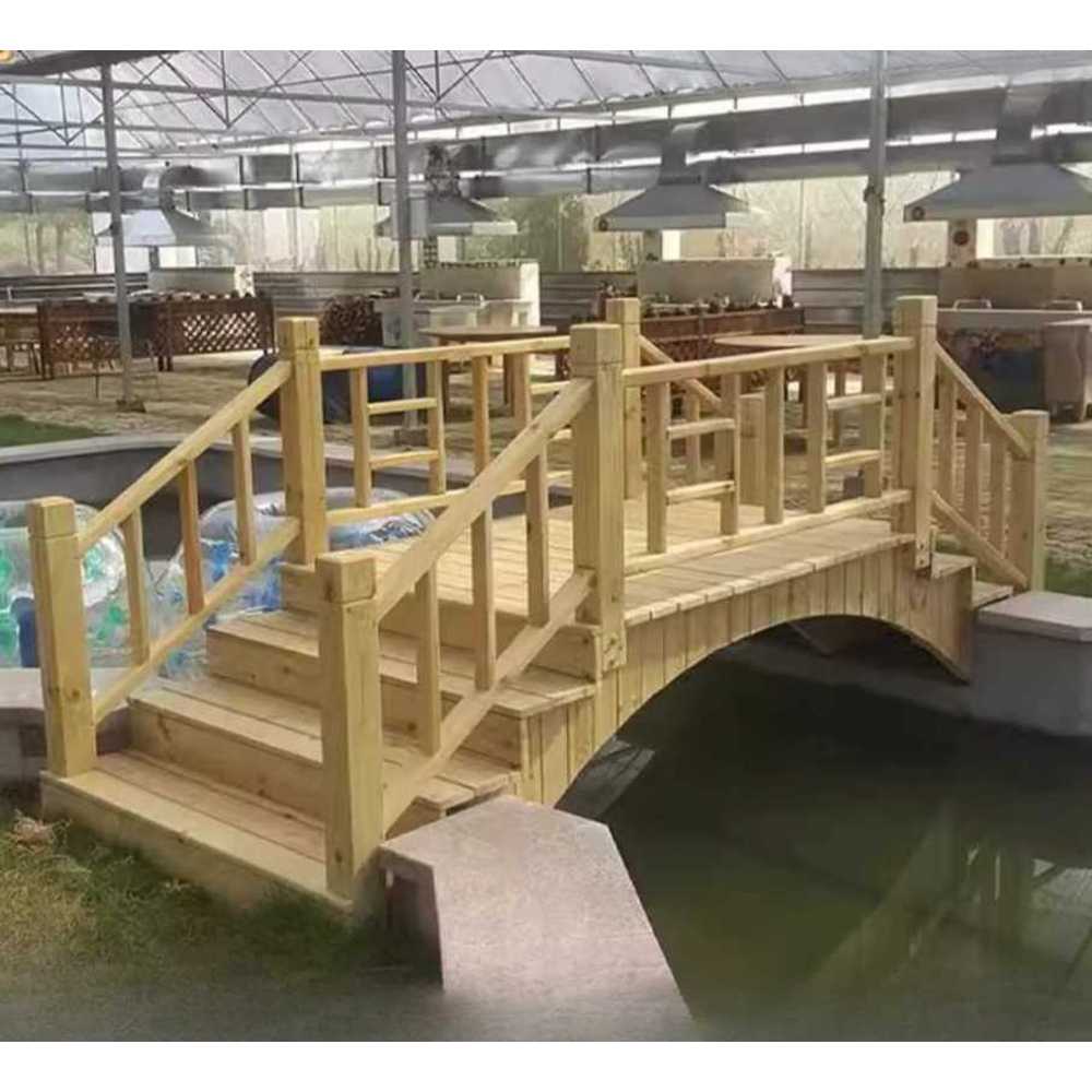 원목 아치 브릿지 야외 정원 연출 연못 연결 다리 1.3x0.8m 교차난간 - 상세 이미지 4