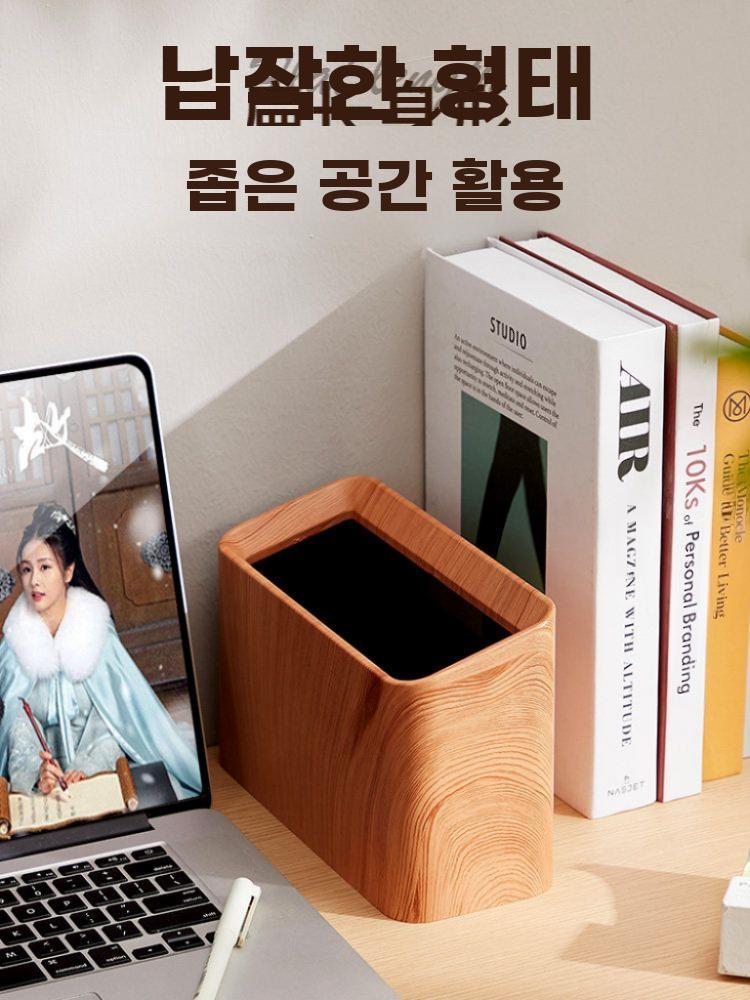 레트로 우드패턴 미니 탁상 휴지통 거실 사무실 책상용 - 상세 이미지 4