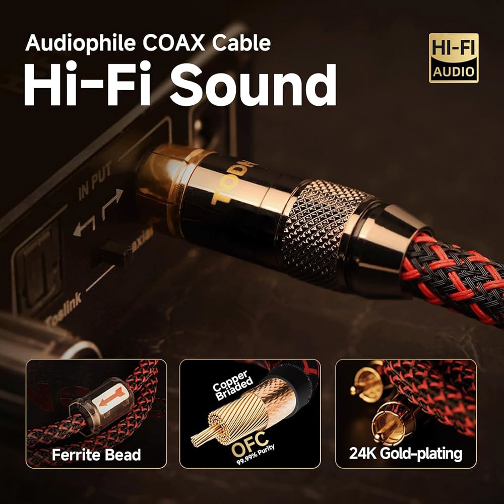 OFC 코어와 차폐된 75-옴 SPDIF 동축 서브우퍼 케이블 RCA를 위한 TODN HiFi 디지털 오디오 (3피트 / 1m) 3.3ft/1m HiFi Coax PRO - 상세 이미지 3