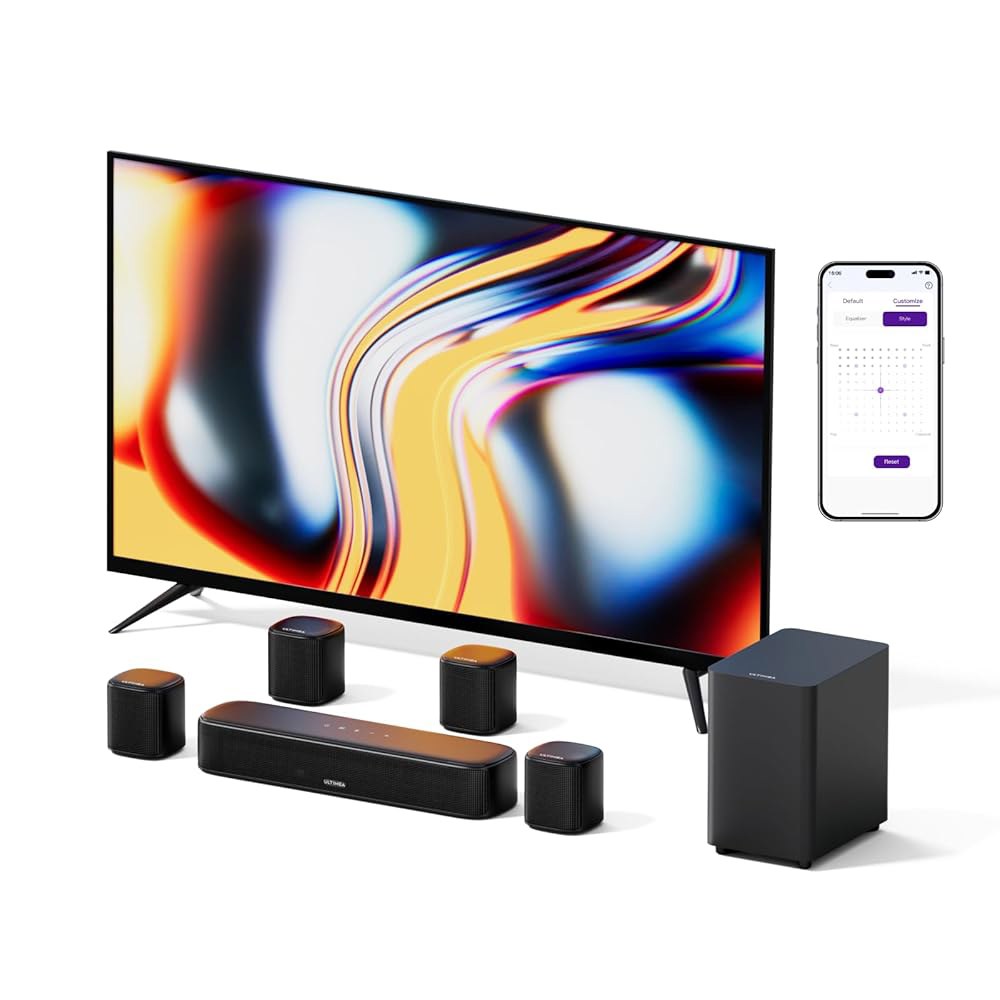 ULTIMEA 7.1ch 사운드 바(서브우퍼 포함), TV용 가상 서라운드 시스템, 스마트 바(서라운드 스피커 4개 피크 파워 330W, 앱 제어 기능이 있는 TV 바, Opt - 상품 이미지