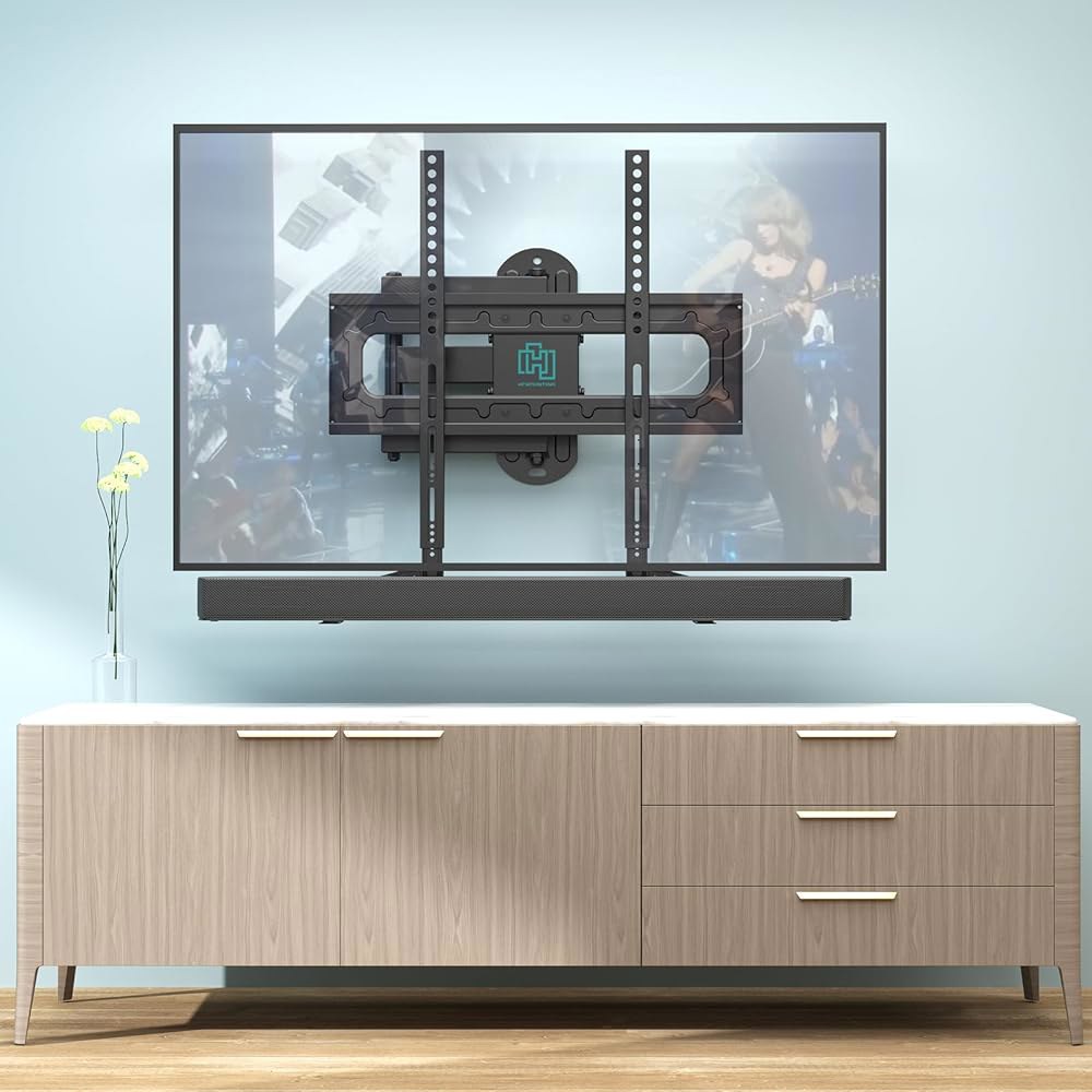 HCMounting 사운드바 마운트 브래킷, 언더 TV 또는 그 이상의 TV에 장착 가능한 대부분의 사운드바, 180 조절 연장 플레이트 및 L자형 후크가 장착된 - 상세 이미지 2