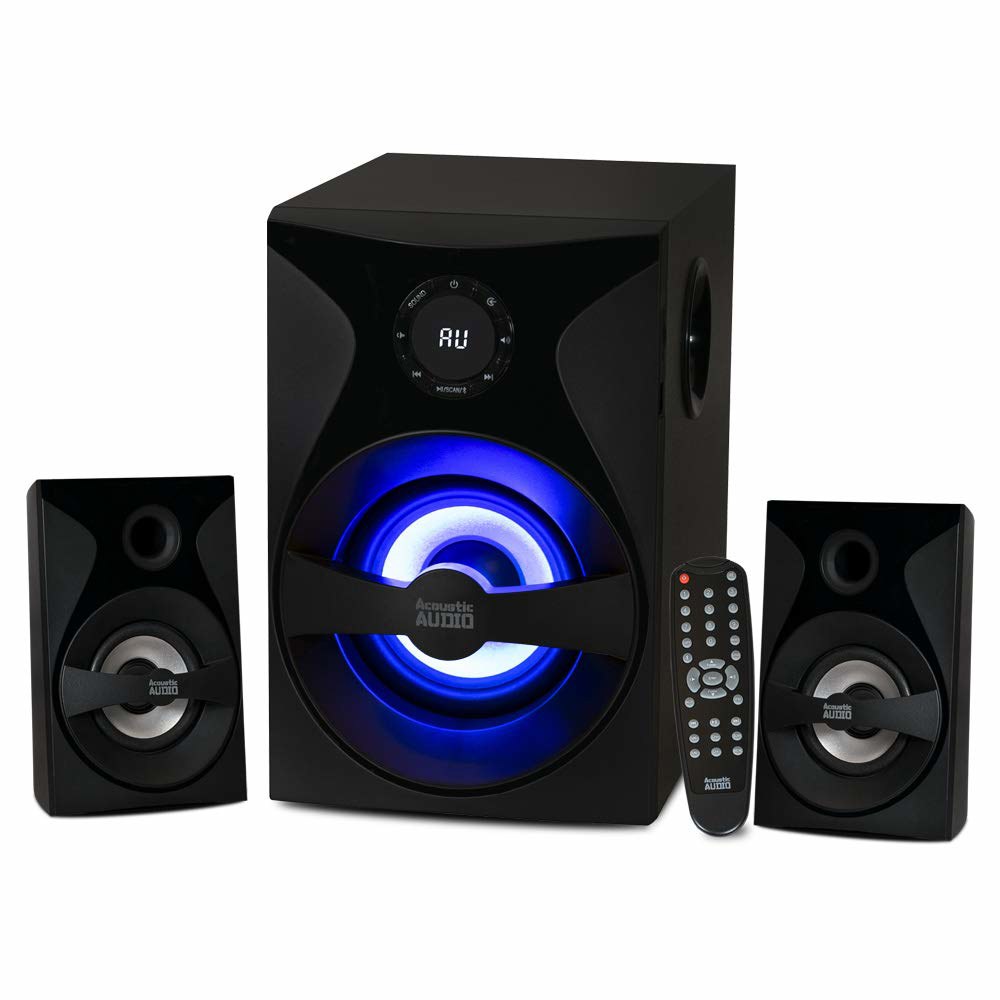 골드우드 블루투스 2.1 서라운드 사운드 시스템, LED 조명 디스플레이, FM 튜너, USB/SD 카드 입력 - 멀티미디어 PC 스피커 세트, 리모컨 포함 AA2400 블랙 - 상품 이미지