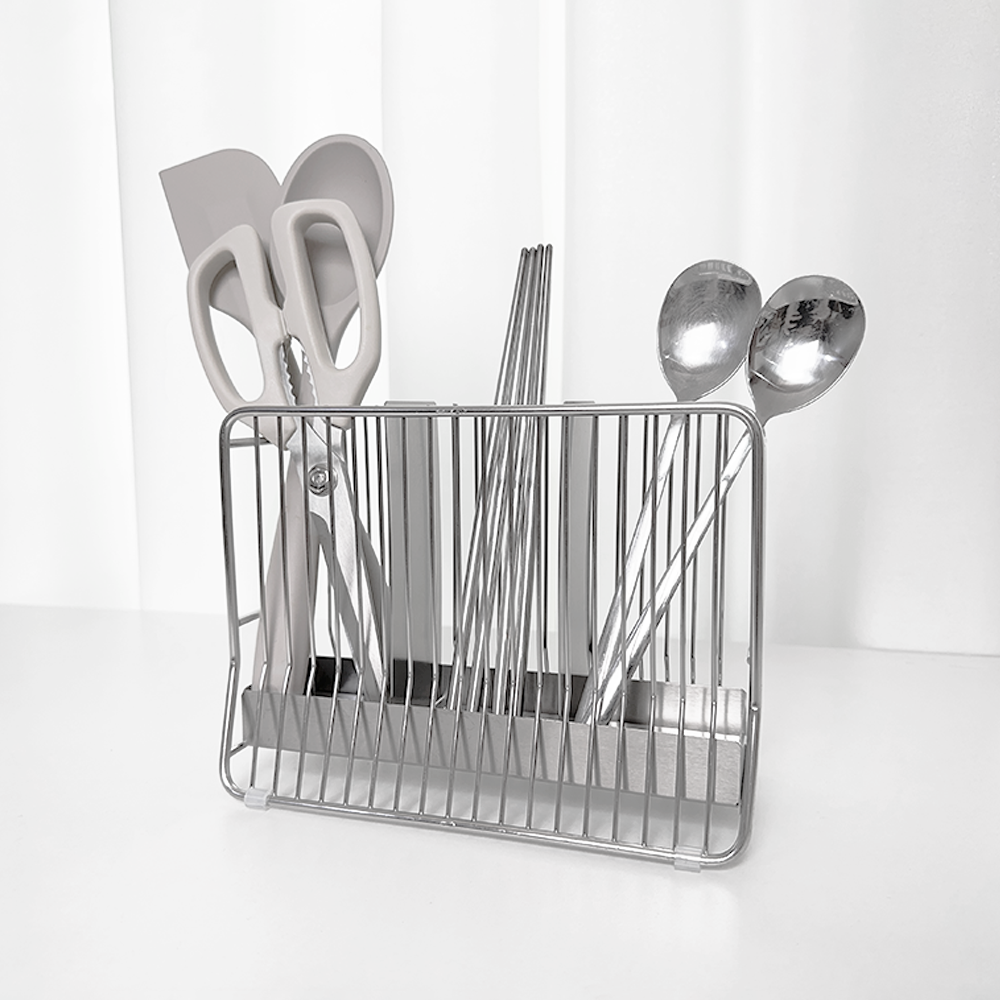 스텐 304 수저통 정리함 물빠짐 수저보관함 꽂이 와이드 - 상품 이미지