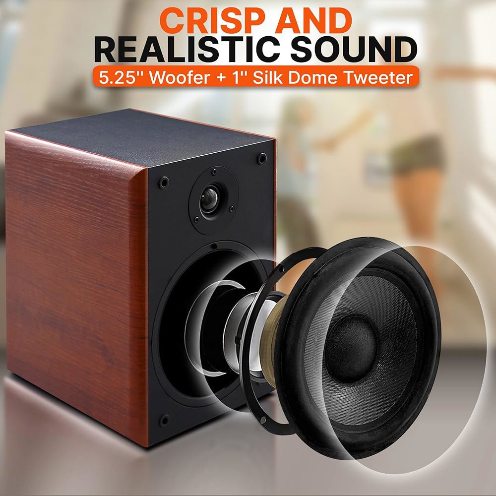 Pyle 5.25인치 홈 오디오 스피커, 양방향 패시브 책장, 200W 최대 출력, 1인치 실크 돔 트위터, 컴포지트 우퍼, 골드 도금 5방향 바인딩 포스트, 고무 서라운드, 아름 - 상세 이미지 2