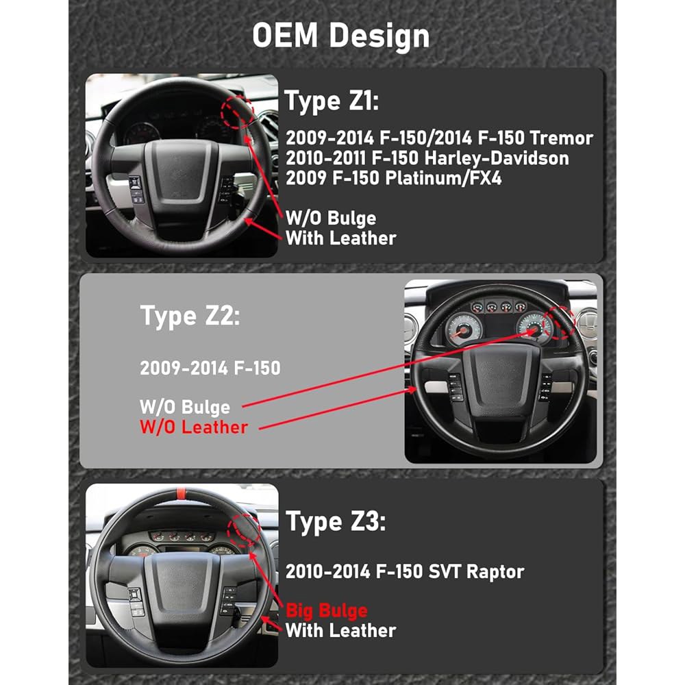 Belinous 가죽 스티어링 휠 커버 F-150 포드 SVT (블랙) 랩 핸드 레이스업, 스티치, 2010-2014 랩터와 호환되는 Type Z1 Black - 상세 이미지 2