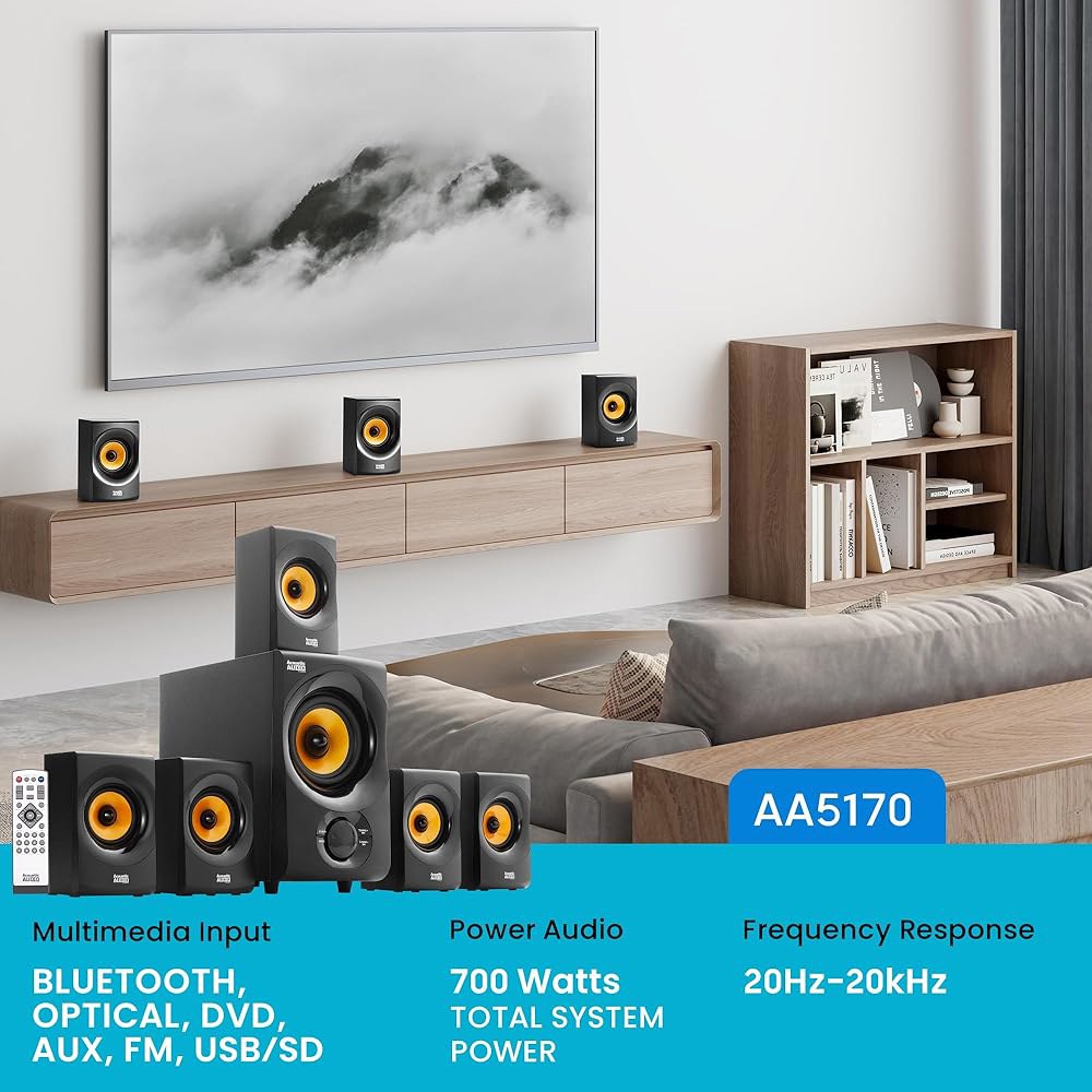어쿠스틱 오디오 AA5170 홈 시어터 5.1 블루투스 스피커 시스템 700W(파워 서브 포함) Gold - 상세 이미지 2