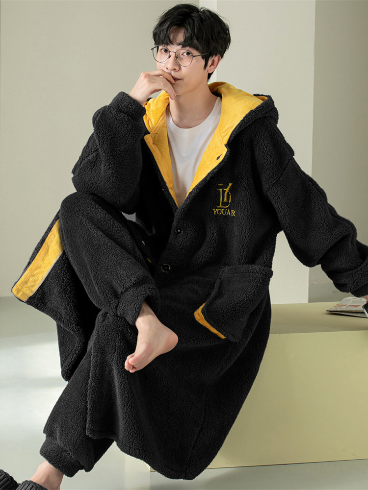 남성 겨울 잠옷 가운 수면 홈웨어 털 방한 로브 그레이 3801 2XL75.0-87.5kg - 상세 이미지 5