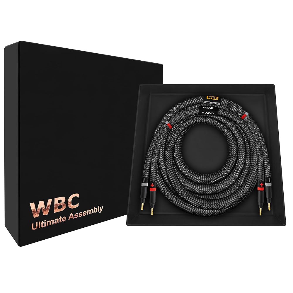 세계 최고의 케이블 3피트 얼티밋 - 9AWG 울트라 퓨어 OFC 고급 골드 바나나 플러그 및 카본 트위드 재킷이 있는 센터 채널용 프리미엄 오디오필 하이파이 싱글 스피커 - 상품 이미지