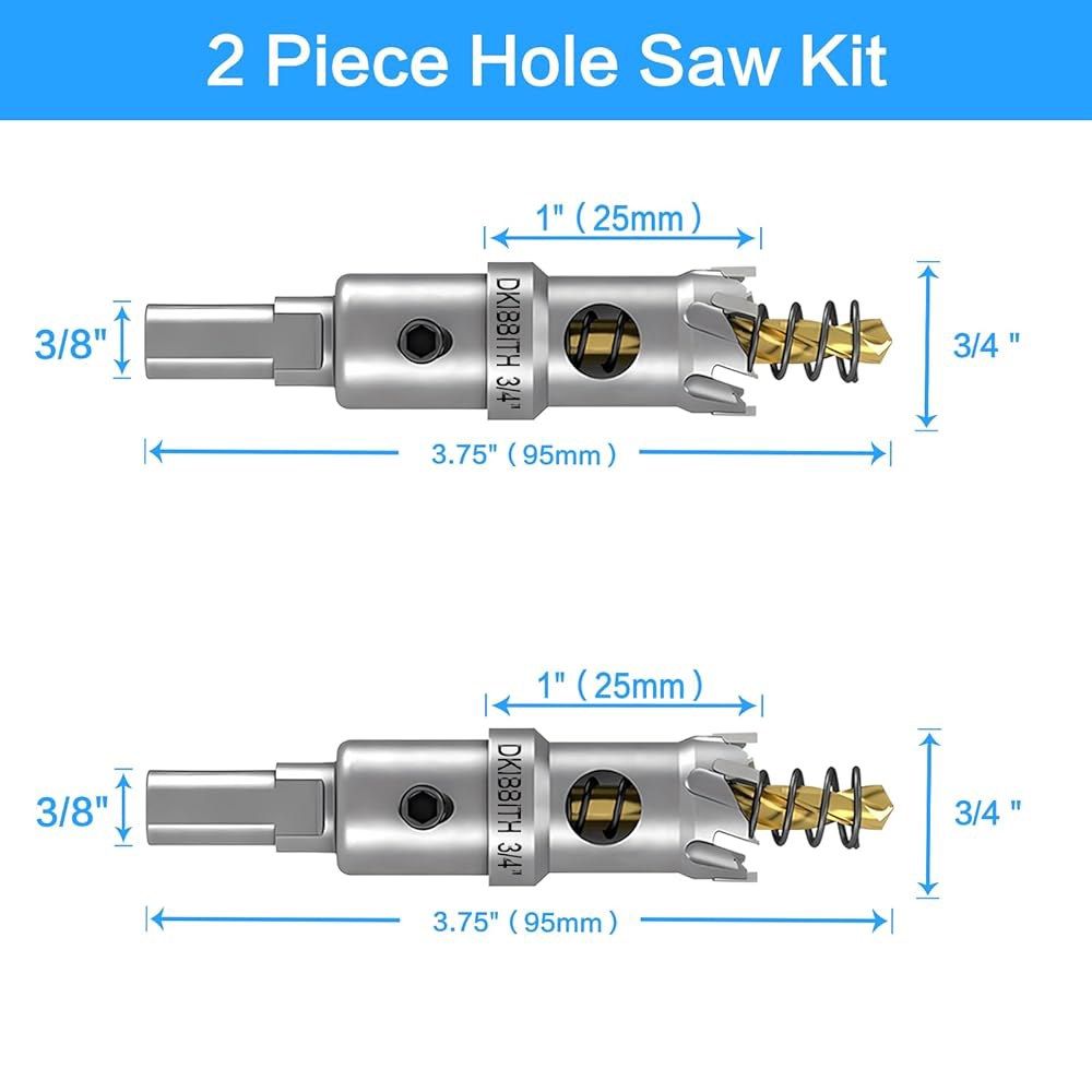 TCT 홀 톱 세트, 3/4인치(19mm) 헤비 듀티 텅스텐 카바이드 팁 커터 등 스테인리스 스틸 연강 구리 철 황동 플라스틱 및 티타늄 도금 파일럿 드릴 비트 포함 - 상세 이미지 2