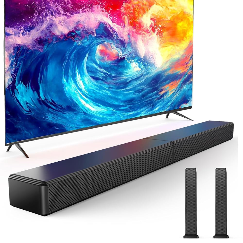 스마트 TV용 2.0ch 100W 사운드 바, 2-in-1 탈착식 블루투스 5.3 스피커, 3가지 EQ 모드 및 조절 가능한 베이스 - 영화, 게임, 음악을 위한 홈 시어터 오디오 - 상품 이미지