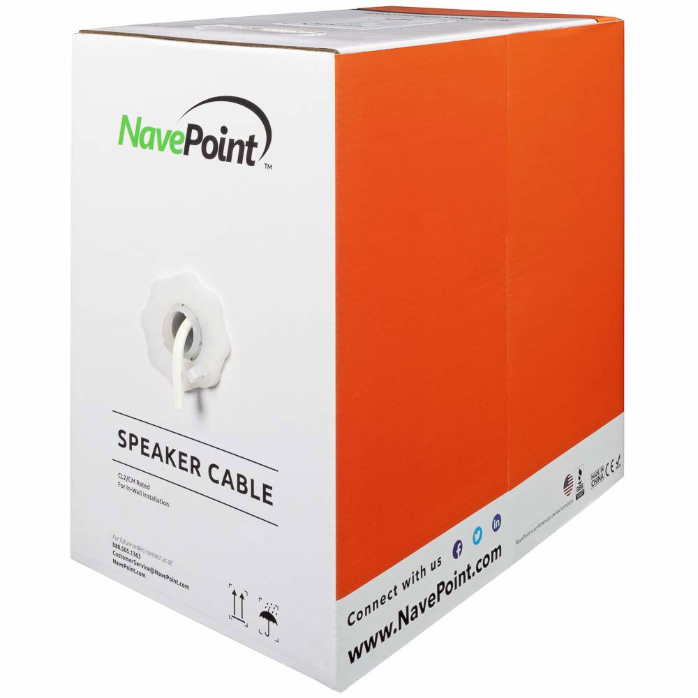 NavePoint 500피트(월형 오디오 스피커 케이블 와이어 CL2 16/4 AWG 게이지 4 도체 벌크 화이트) 250ft - 상품 이미지