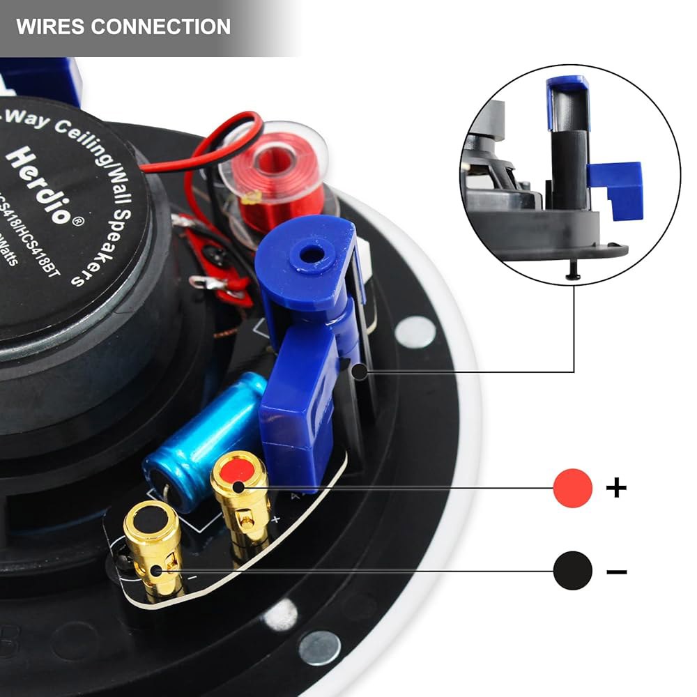 Herdio 4인치 블루투스 천장 스피커 160W 플러시 마운트 인 월 앰프 리시버는 실내 가정 및 덮개가 있는 실외 현관(페어)에 적합합니다 - 상세 이미지 3