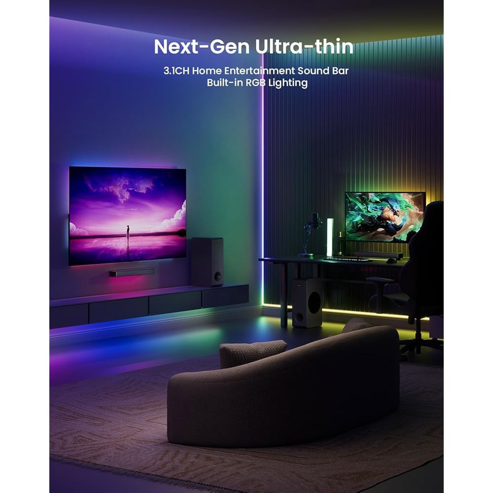 스마트 TV용 메레도 사운드 바 160W 3.1CH PC 게이밍 바, 서브우퍼 RGB 조명 오디오 동기화 서라운드 시스템 BT 5.3 / HD-ARC Optical AUX USB - 상세 이미지 2