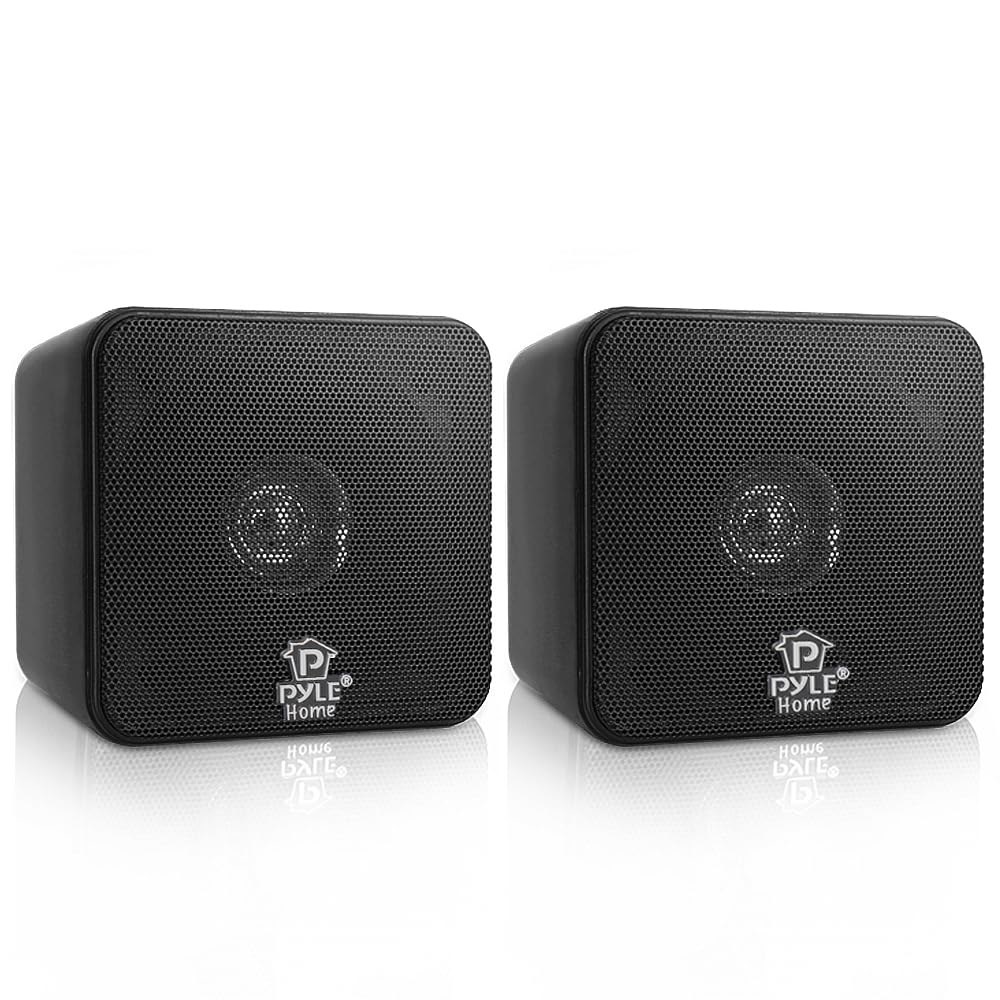 Pyle Home 4 u201D 미니 큐브 책장 스피커-종이 콘 드라이버, 200와트 전원, 8옴 임피던스, 비디오 차폐, 홈 시어터 리케이션 및 오디오 스테레오 서라운드 사운드 - 상품 이미지