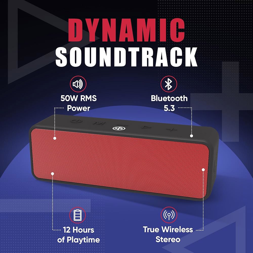 RTR - A1 50W 휴대용 블루투스 스피커, 컴팩트, 및 강력한 오디오, IPX6 방수, 고급 5.3, TWS 페어링, 12시간 배터리 수명, 완벽한 실내 실외 스피커 - 상세 이미지 2