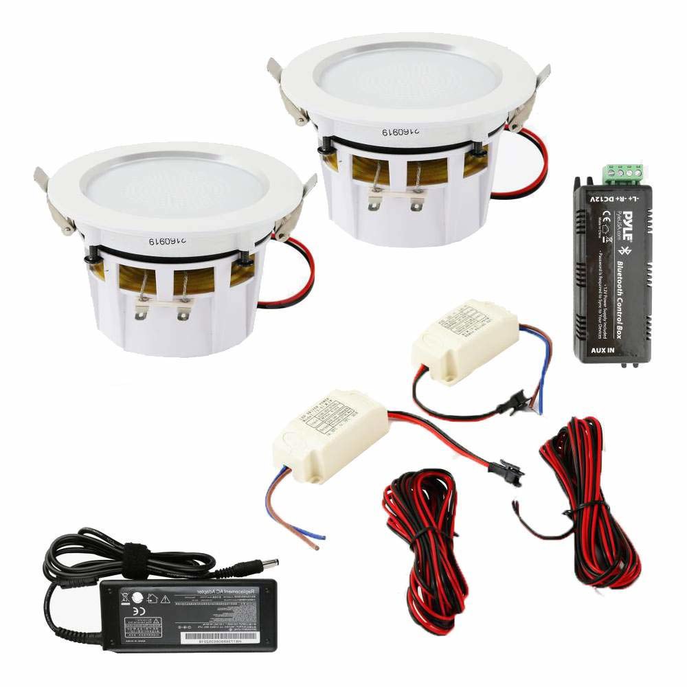 Pyle 3 u201D 쌍 블루투스 플러시 마운트 인월 인실링 양방향 홈 스피커 시스템 내장 LED 조명 알루미늄 하우징 스프링 장착 클립 폴 로필렌 콘 및 트위터 스테레오 100 - 상세 이미지 2