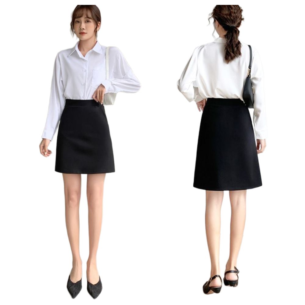 A라인 스커트 미디 정장 블랙 캐주얼 치마 여성용 - 상품 이미지