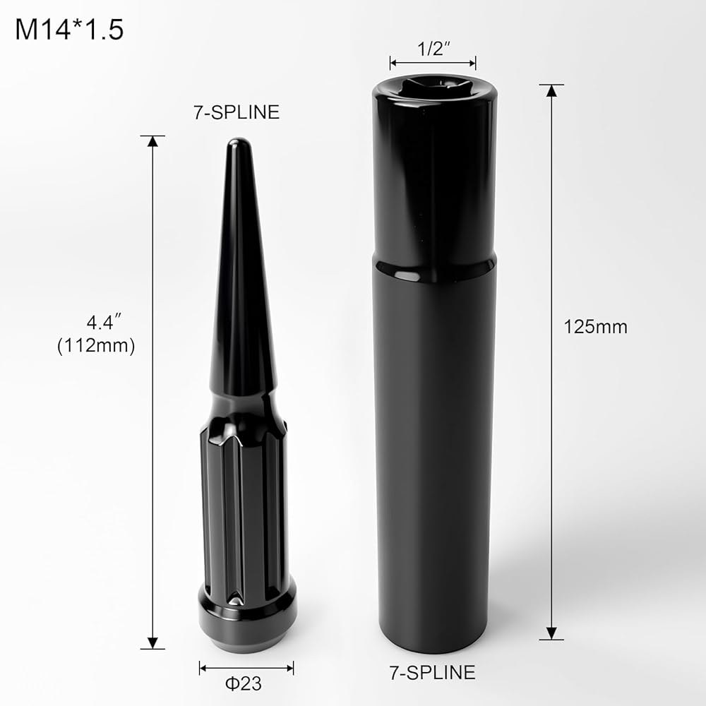 MEILUNBS M14x1.5 스파이크 러그 너트, F150 적합 F250 육각 휠 블랙) 실버라도 3500, 1500 키 소켓 엔드 1.9cm(3/4인치) 휠에 2500 애프터마 - 상세 이미지 2