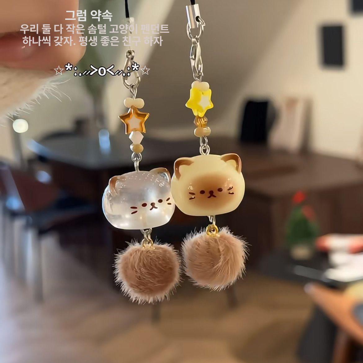 귀여운 고양이 휴대폰 가방 키링 가방고리 리틀 플러시캣 화이트 - 상세 이미지 4