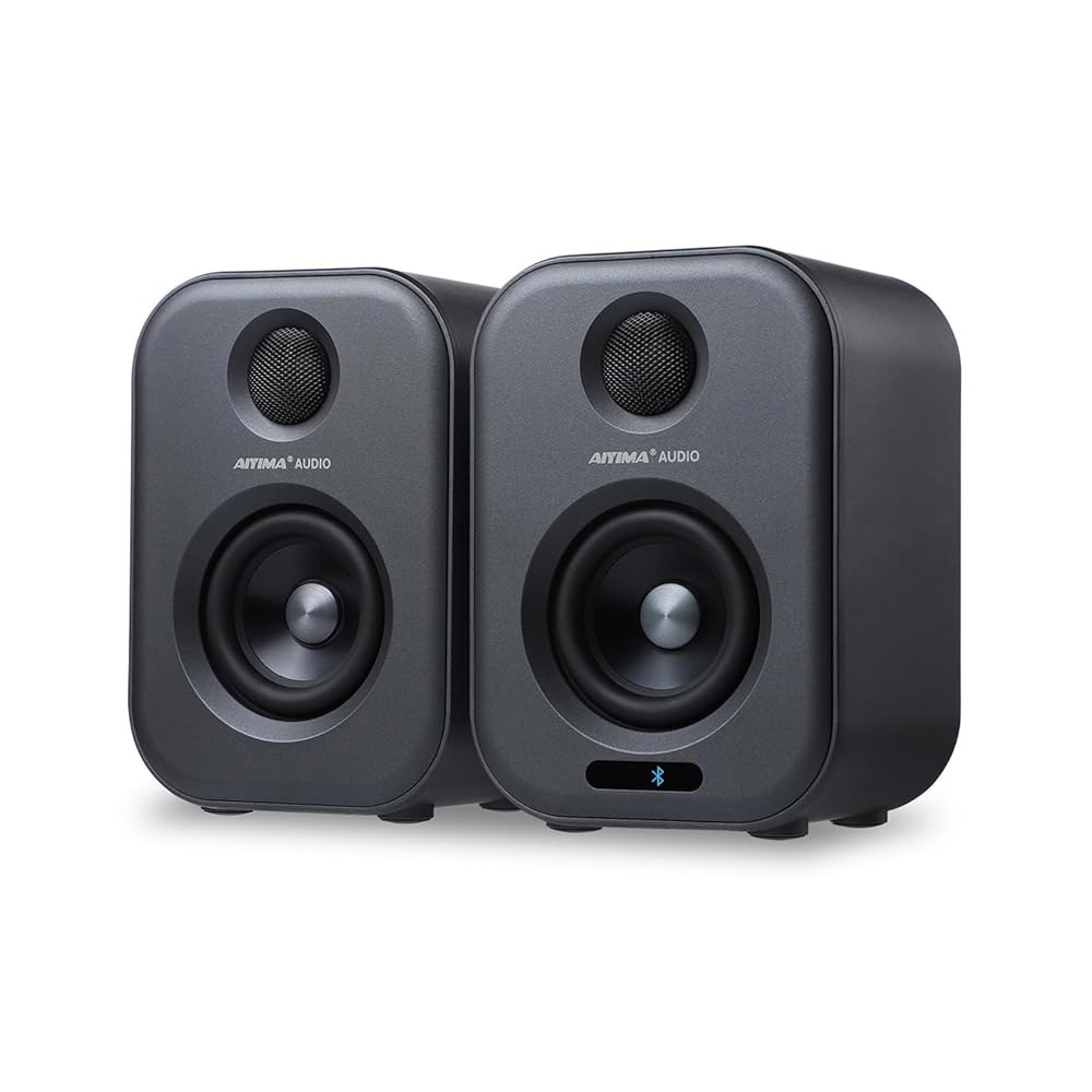 AIYIMA S400 80와트 2.0 채널 홈 오디오 액티브 책장 스피커, 블루투스/광학/RCA/USB TV 입력, 우퍼, 혼 트위터, 리모컨 포함 - 상품 이미지