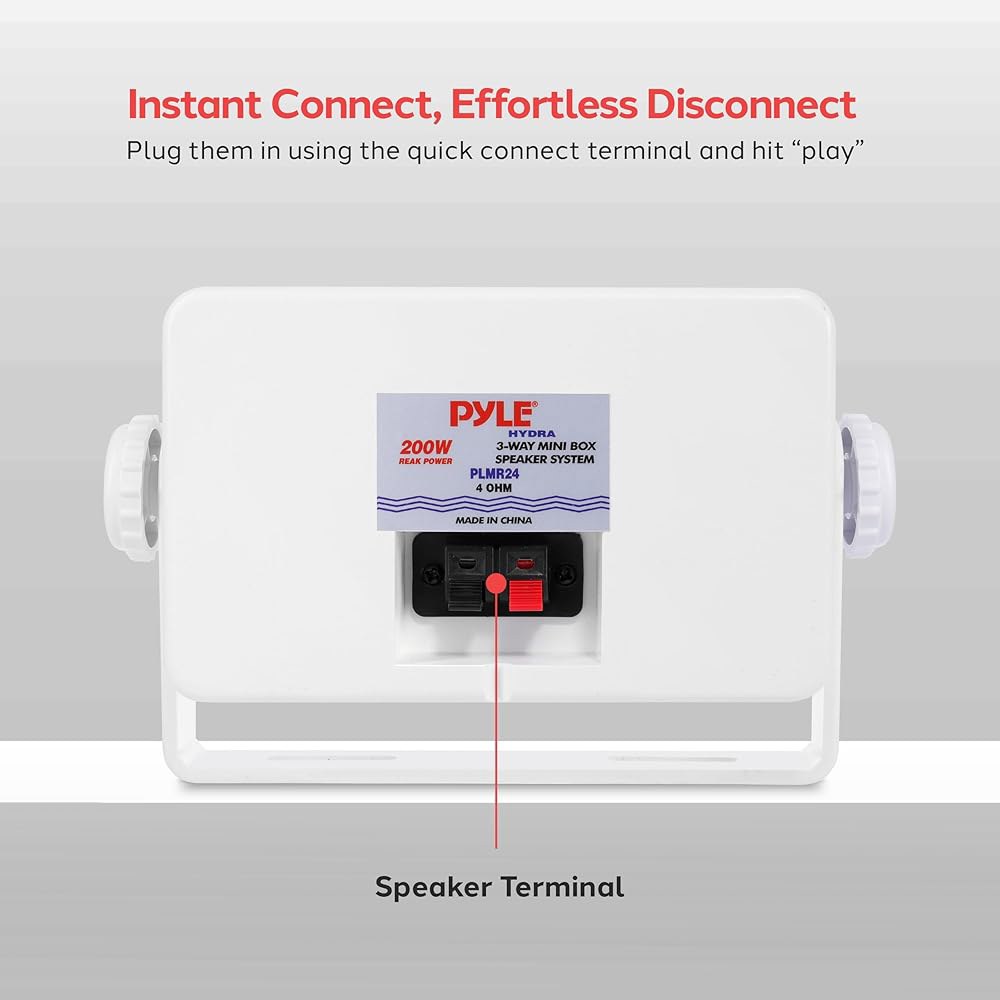 Pyle 3방향 실내 및 실외 박스 스피커 시스템 - 가정, 파티오, 데크, 차고, 풀사이드 또는 스튜디오용 3.5인치 200와트 컴팩트 월 마운트 듀얼 세트 PLMR24(화이트) - 상세 이미지 3