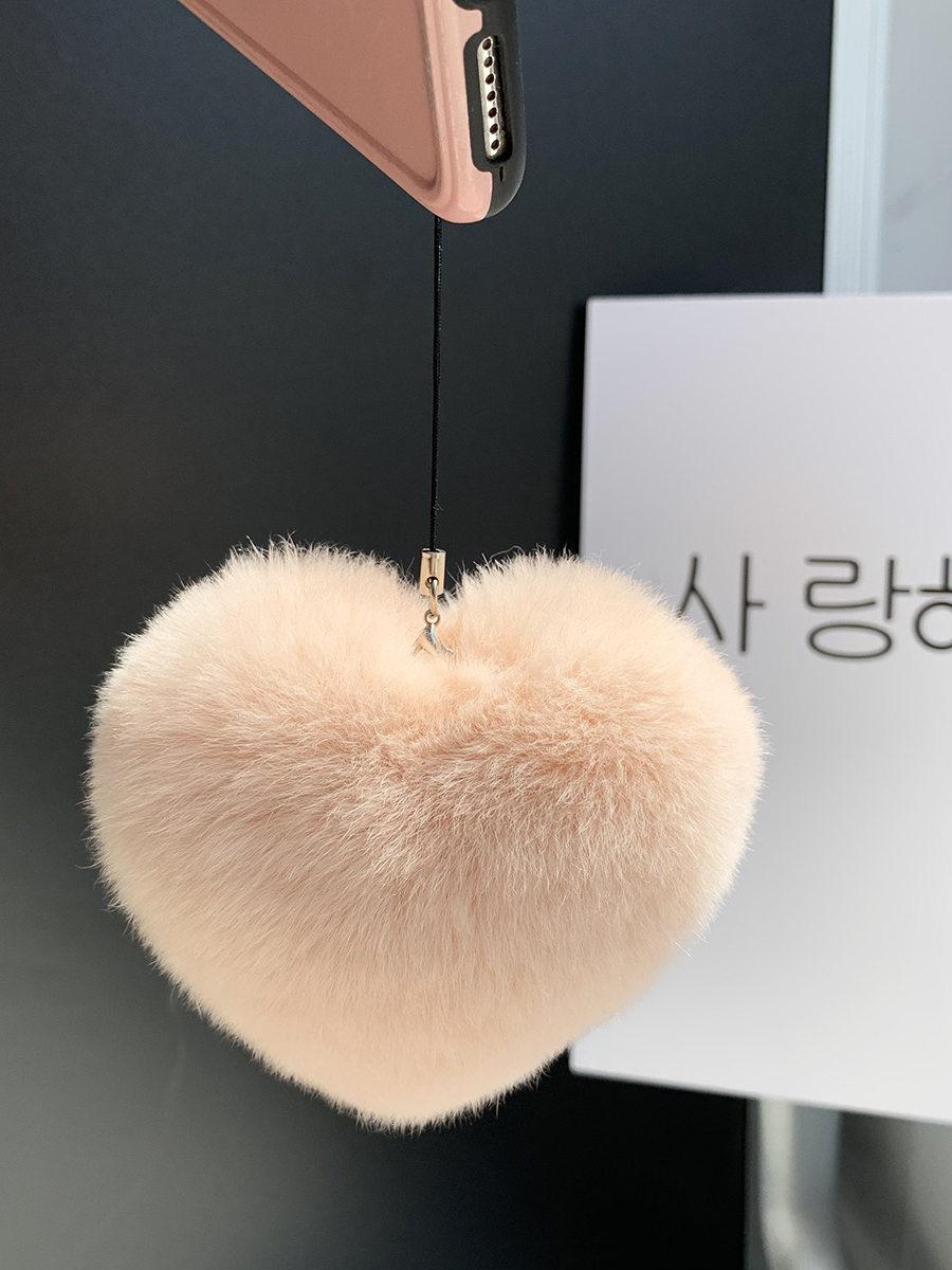 귀여운 하트 핑크 공 키링 가방 장식 여성용 선물 핑크 레오파드 프린트 - 상세 이미지 4